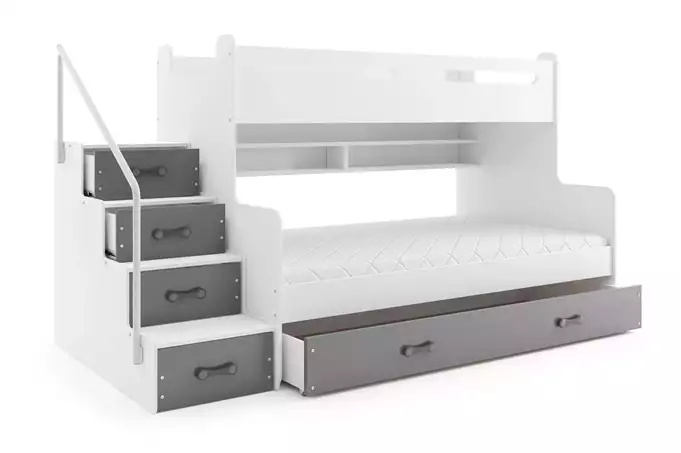 MAX 3 jaunimo dviaukštė lova 120x200 su čiužiniu ir stalčiumi, grafito spalvos — изображение 2