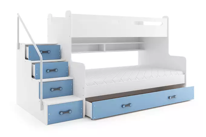 MAX 3 jaunimo dviaukštė lova 120x200 su čiužiniu ir stalčiumi, mėlyna — изображение 2
