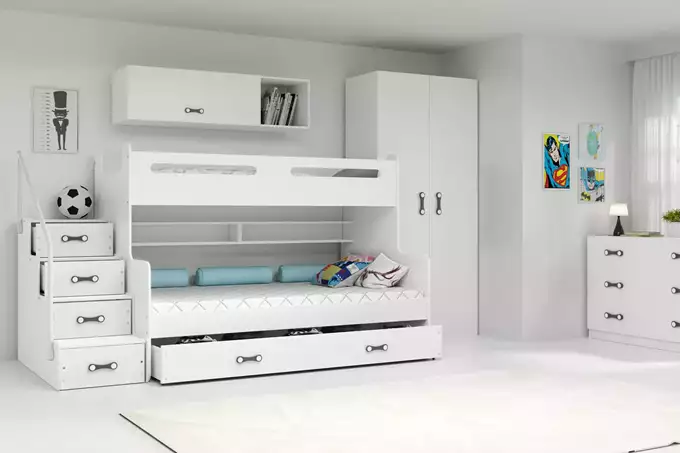 MAX 3 jaunimo dviaukštė lova 120x200 su stalčiumi, balta — изображение 3