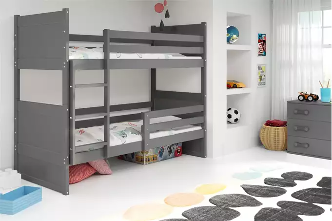 RICO jaunimo dviaukštė lova 90x190 su čiužiniu, grafito spalvos - Paveikslėlis 5