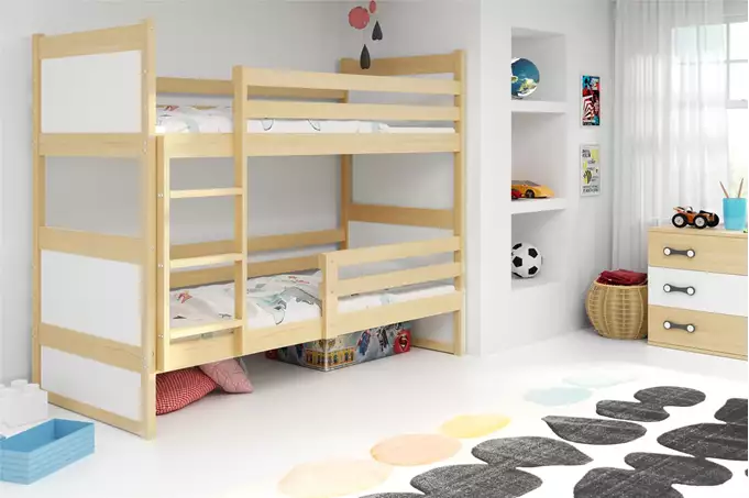RICO jaunimo dviaukštė lova 90x200 su čiužiniu, pušis/balta - Paveikslėlis 4