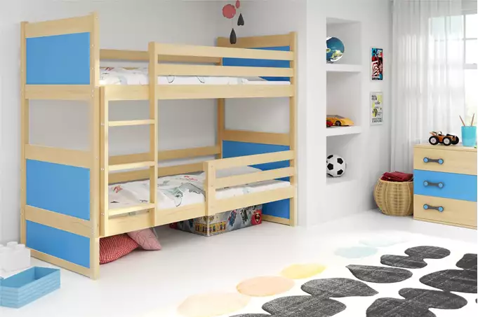 RICO jaunimo dviaukštė lova 90x200 su čiužiniu, pušis/mėlyna - Paveikslėlis 4