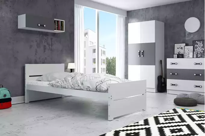 BARTEK viengulė jaunimo lova 90x200 su čiužiniu, balta - Paveikslėlis 3