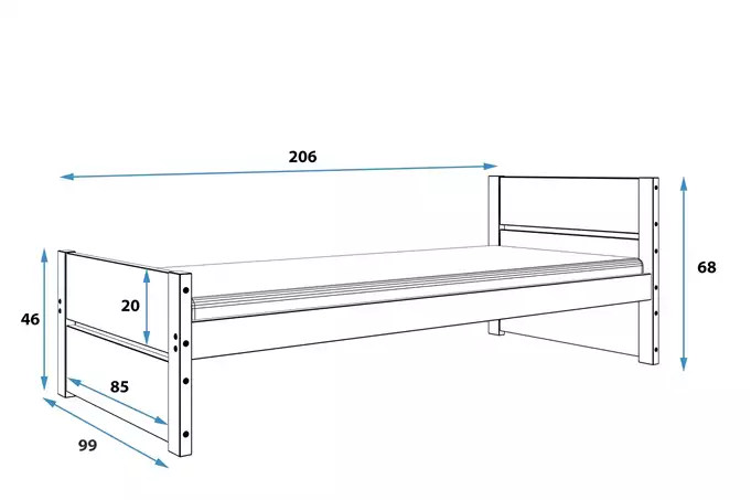 BARTEK viengulė jaunimo lova 90x200 su čiužiniu, balta - Paveikslėlis 4