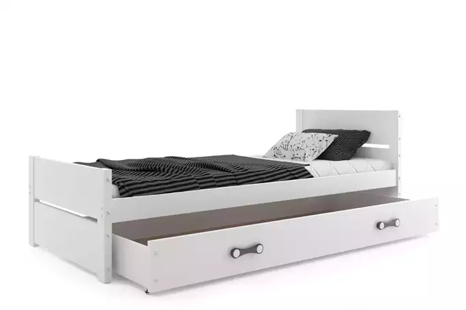 BARTEK viengulė jaunimo lova 90x200 su čiužiniu ir stalčiumi, balta - Paveikslėlis 2