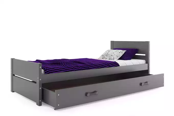 BARTEK viengulė jaunimo lova 90x200 su čiužiniu ir stalčiumi, grafito spalvos - Paveikslėlis 3