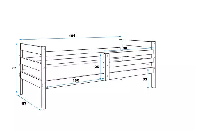 ERYK viengulė jaunimo lova 80x190 su čiužiniu, balta - Paveikslėlis 5