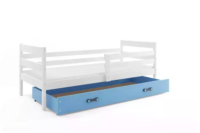 ERYK viengulė jaunimo lova 90x200 su čiužiniu ir stalčiumi, balta/mėlyna - Paveikslėlis 2