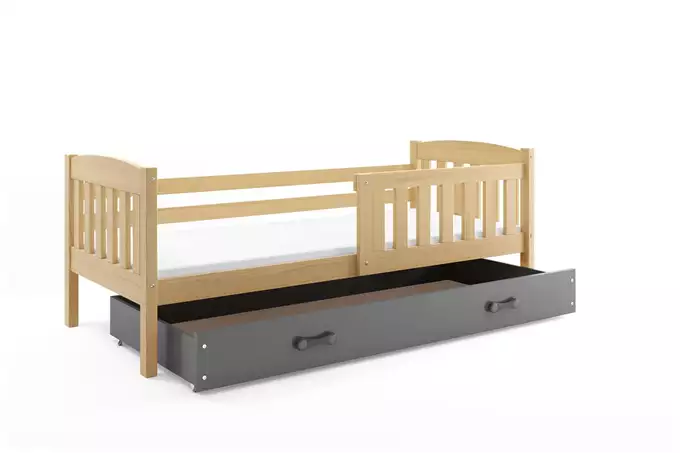 KUBUŚ viengulė jaunimo lova 90x190 su stalčiumi, pušis/grafitas - Paveikslėlis 3