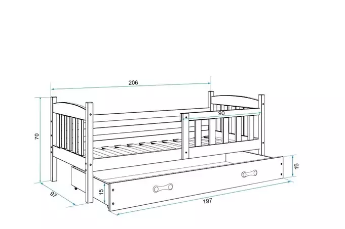 KUBUŚ viengulė jaunimo lova 90x200 su stalčiumi, grafito spalvos - Paveikslėlis 5