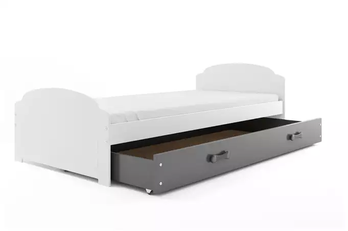 LILI viengulė jaunimo lova 90x200 su čiužiniu ir stalčiumi, balta/grafito spalvos — изображение 5