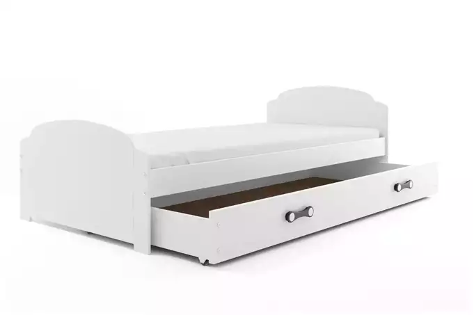 LILI viengulė jaunimo lova 90x200 su čiužiniu ir stalčiumi, balta - Paveikslėlis 4