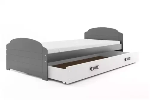 LILI viengulė jaunimo lova 90×200 su stalčiumi, grafito spalvos/balta