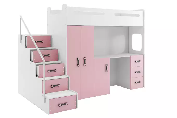 MAX 4 viengulė jaunimo lova 80x200 su stalu, rožinė — изображение 4