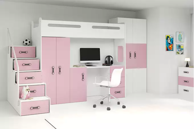 MAX 4 viengulė jaunimo lova 80x200 su stalu, rožinė — изображение 6