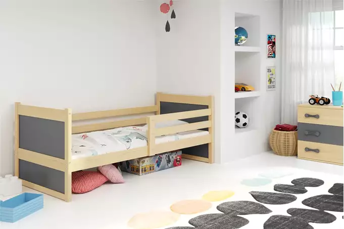 RICO viengulė jaunimo lova 80x190 su čiužiniu, pušis/grafitas - Paveikslėlis 4