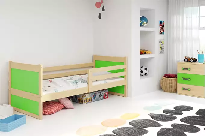 RICO viengulė jaunimo lova 80x190 su čiužiniu, pušis/žalia - Paveikslėlis 4