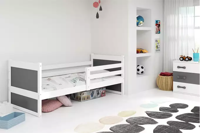 RICO viengulė lova jaunimui 90x190, balta/grafito spalvos - Paveikslėlis 4