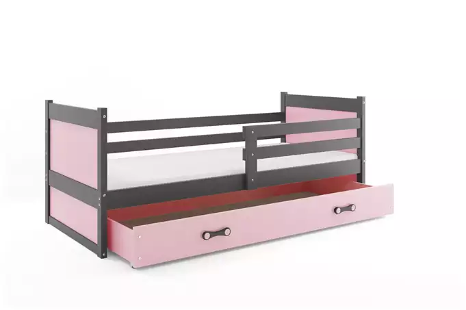 RICO viengulė jaunimo lova 90x190 su stalčiumi, grafito spalvos/rožinė - Paveikslėlis 4