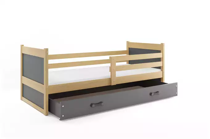 RICO viengulė jaunimo lova 90x190 su stalčiumi, pušis/grafitas - Paveikslėlis 4