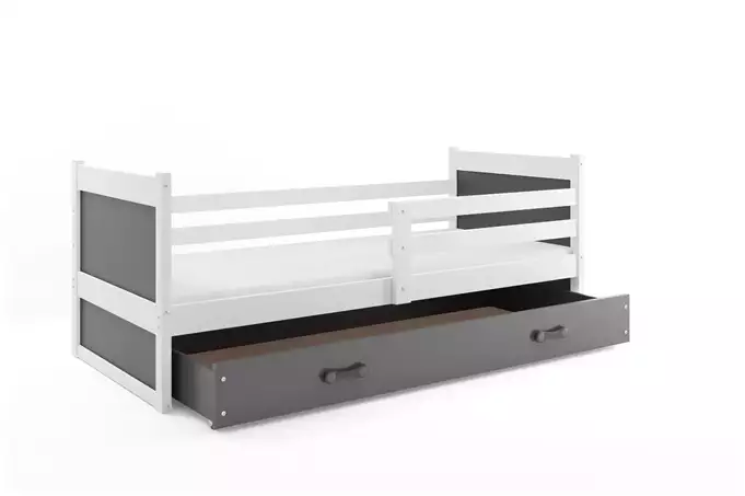 RICO viengulė jaunimo lova 90x200 su stalčiumi, balta/grafito spalvos - Paveikslėlis 4