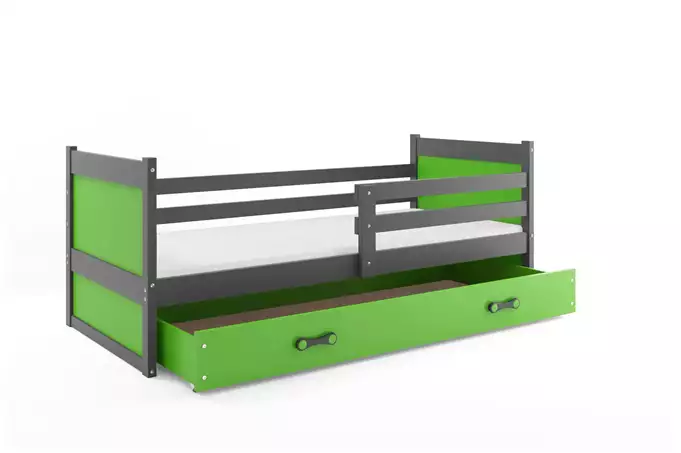 RICO viengulė jaunimo lova 90x200 su stalčiumi, grafito/žalia - Paveikslėlis 4
