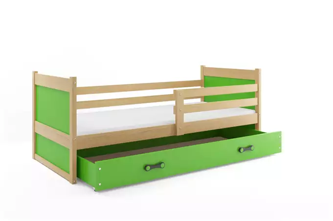 RICO viengulė lova jaunimui 90x200 su stalčiumi, pušis/žalia - Paveikslėlis 4