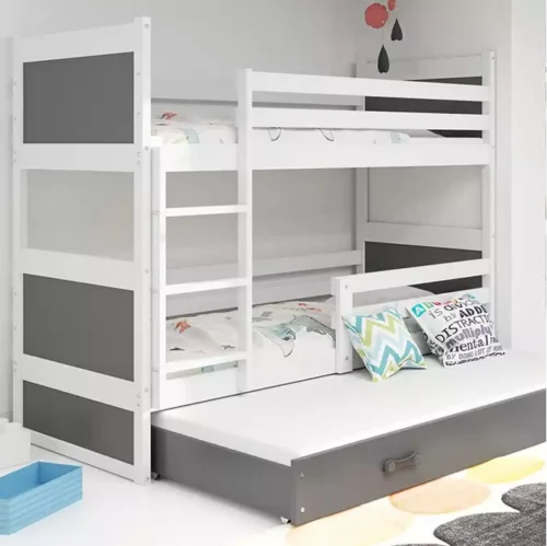 RICO 90X200 trijų asmenų jaunimo lova su stalčiumi, balta/grafito spalvos