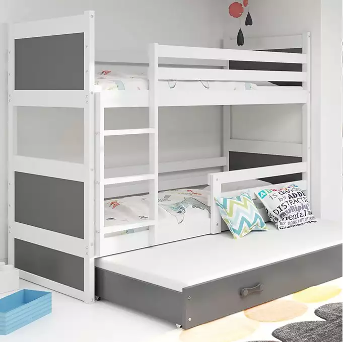 RICO 90X200 trijų asmenų jaunimo lova su stalčiumi, balta/grafito spalvos