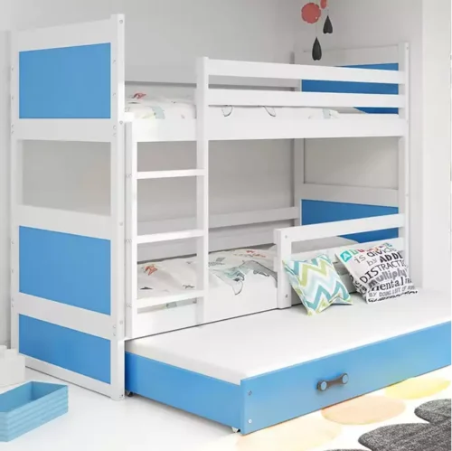 RICO 90X190 trijų asmenų jaunimo lova su stalčiumi, balta/mėlyna