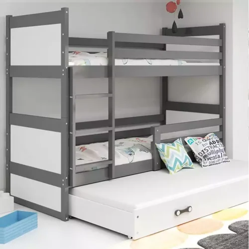 RICO 90X200 trijų asmenų jaunimo lova su stalčiumi, grafito/balta
