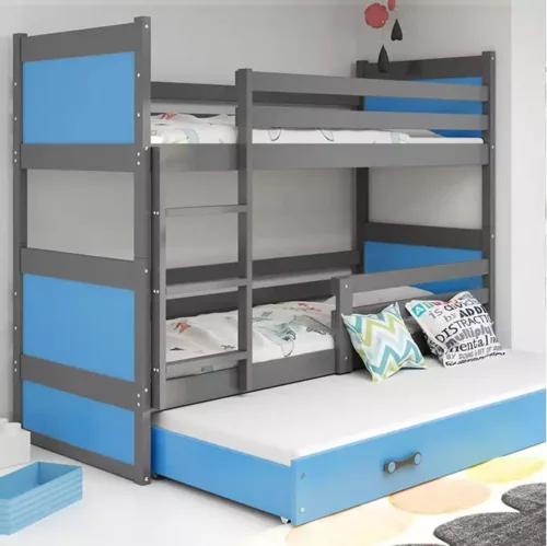 RICO 90X200 trijų asmenų jaunimo lova su stalčiumi, grafito/mėlyna