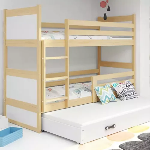 RICO 90X190 trijų asmenų jaunimo lova su stalčiumi, pušis/balta