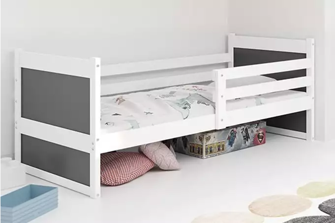 RICO viengulė jaunimo lova 80x190 su čiužiniu, balta/grafito spalvos