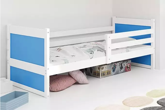 RICO viengulė jaunimo lova 90x200 su čiužiniu, balta/mėlyna