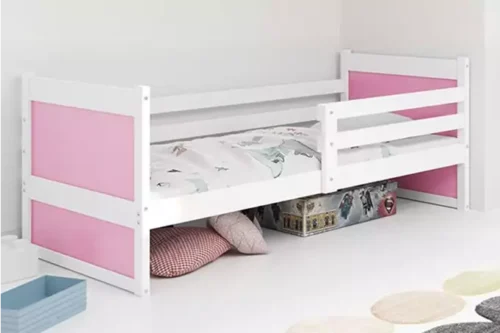 RICO viengulė jaunimo lova 90×190 su čiužiniu, balta/rožinė