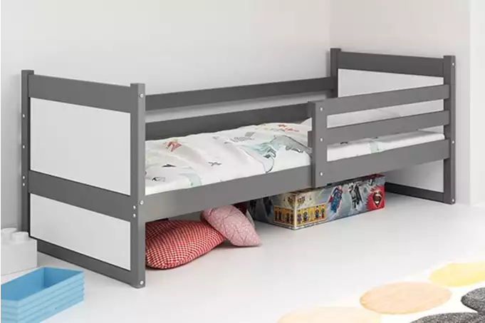 RICO viengulė jaunimo lova 90x190 su čiužiniu, grafito spalvos/balta