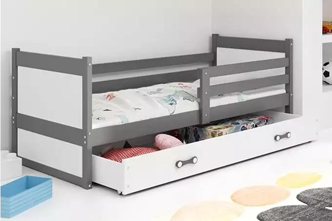 RICO viengulė jaunimo lova 90x200 su stalčiumi, grafito spalvos/balta