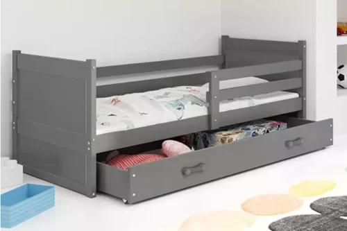 RICO viengulė jaunimo lova 90×190 su čiužiniu ir stalčiumi, grafito spalvos