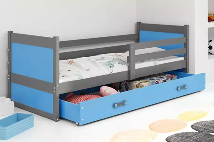 RICO viengulė jaunimo lova 90x190 su stalčiumi, grafito/mėlyna