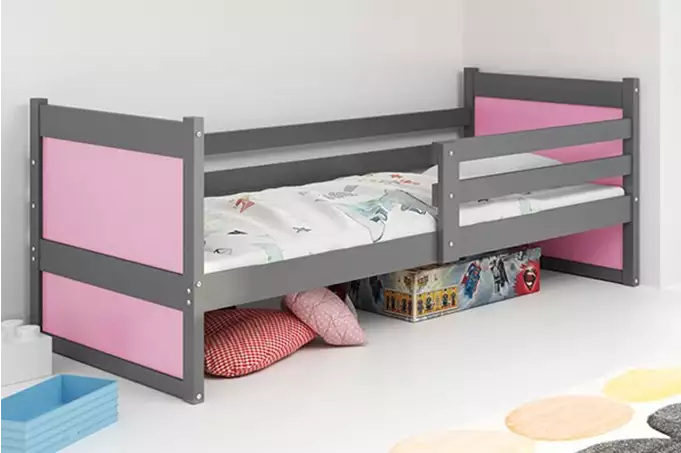 RICO viengulė jaunimo lova 90x190 su čiužiniu, grafito spalvos/rožinė