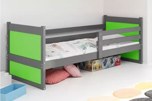 RICO viengulė jaunimo lova 90×190 su čiužiniu, grafito spalvos/žalia