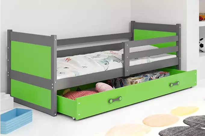 RICO viengulė jaunimo lova 90x190 su stalčiumi, grafito/žalia