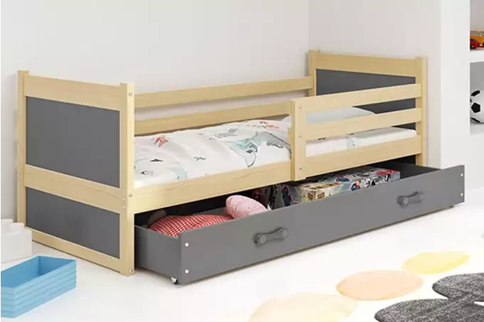 RICO viengulė jaunimo lova 80x190 su stalčiumi, pušis/grafitas