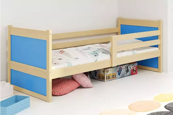 RICO viengulė jaunimo lova 90x190 su čiužiniu, pušis/mėlyna