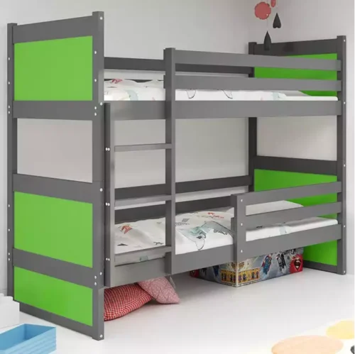 RICO 90X200 jaunimo dviaukštė lova su čiužiniu, grafito/žalia