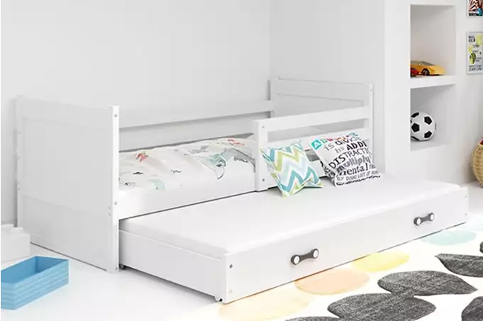 RICO 90X200 jaunimo išskleidžiama lova su čiužiniu ir stalčiumi, balta