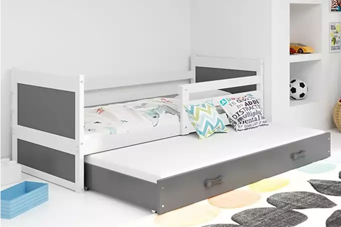 RICO jaunimo išskleidžiama lova 90x190 su stalčiumi, balta/grafito spalvos