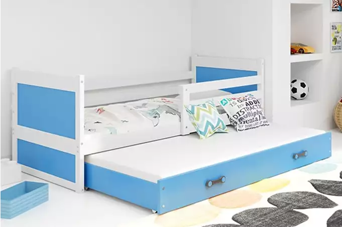 RICO 90x200 jaunimo išskleidžiama lova su stalčiumi, balta/mėlyna