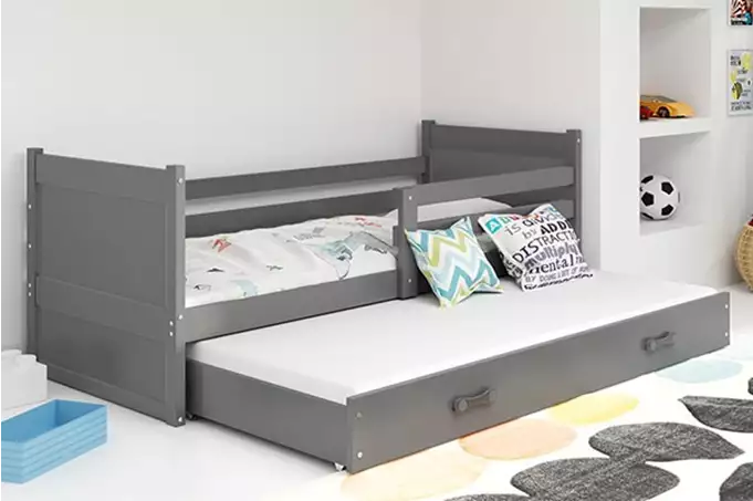 RICO jaunimo išskleidžiama lova 90x190 su čiužiniu ir stalčiumi, grafito spalvos